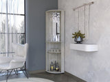 Oregon Corner Bar Cabinet, 3-Tier Shelf with Glass Rack B128P176138
