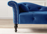 Aijia 60.6" Velvet Chaise Lounge Buttons Tufted Nailhead Trimmed Solid Wood Legs with 1 Pillow,Blue W111740809