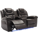 ZUN Home Theater Seating Manual Recliner Loveseat with Hide-Away Storage, Cup Holders and LED Light WF310726AAD