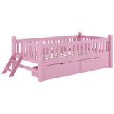 Wood Twin Size Platform Bed with Guardrail and 2 Drawers, Pink 58316824