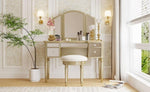 ZUN GO 43" Dressing Table Set with Mirrored Drawers and Stool, Tri-fold Mirror, Makeup Vanity Set for WF306449AAT