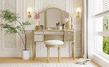 ZUN GO 43" Dressing Table Set with Mirrored Drawers and Stool, Tri-fold Mirror, Makeup Vanity Set for WF306449AAT