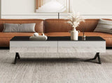 Rectangular Mirror Coffee Table for Living Room with Storage and Metal Base, 2 drawers, Black High N735P350387B