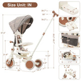 7 in 1 Baby Tricycle, Foldable Toddler Tricycle with Removable and Adjustable Parent Handle, Toddler N726P248345O