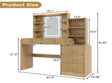47.4'' Large Makeup Vanity Desk with Mirror and Lights, Fluted Dressing Table with 5 Drawers & Open N704P465888N
