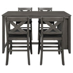 ZUN 5 Pieces Counter Height Rustic Farmhouse Dining Room Wooden Bar Table Set with 4 Chairs, Gray 77653491