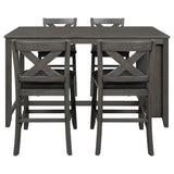 ZUN 5 Pieces Counter Height Rustic Farmhouse Dining Room Wooden Bar Table Set with 4 Chairs, Gray 77653491