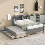 ZUN Full Bed with Bookcase,Twin Trundle,Drawers,Grey 06409424
