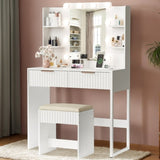 White particleboard with a melamine finish, 2 drawers, 4 shelves, a dressing table set with 10 05199813
