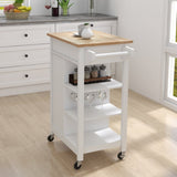 ZUN Kitchen island rolling trolley cart with Adjustable Shelves and towel rack rubber wood table top 21036023