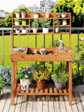 61" Wooden Gardening Worktable Flip-Up Tabletop Hidden Compartment, 3-Tier Storage, 35lbs Net, 36277238