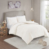 Full/Queen 3 Piece Tufted Cotton Chenille Floral Duvet Cover Set B035129181