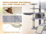 84.6 in Light Gray Cat Tree Tower with Wide Base, 3 Large Hinding Condo, 11 Scratching Post, 03217192