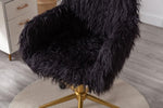 ZUN HengMing Modern Faux fur home office chair, fluffy chair for girls, makeup vanity Chair with Gold W21260400