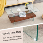 ZUN 43.3 Inch Modern Two-Tier Coffee Table - An Elegant Combination of Clear Glass and Dark Wood Texture W2920P226069