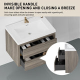 30" Wall-Mounted Bathroom Vanity with Sink, Floating Bathroom Storage Cabinet with Stone Resin W1573P211184