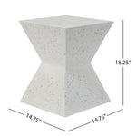 ZUN 14.75" White Terrazzo Finish Prismatic Symmetry Concrete Outdoor Side Table with Prismatic Design – N767P192084W