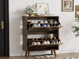 Medieval-style modern shoe cabinet, upright shoe storage unit with vertical grooved finish, W1706P465289