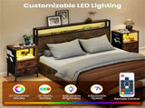 Nightstand with LED Lights & Charging Station, 2 Folding Fabric Drawers 64867151