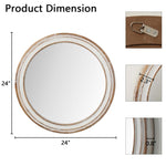 ZUN 23.62 inches Round Wall Mirror for Bathroom Vanity, Wooden Farmhouse Circle Mirrors for Bedroom, W2295P246678