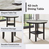 ZUN Mella Round Counter Height Wood Dining Table with Shelf, 42" Faux Marble Top, Dark Espresso Finish T2574P245865