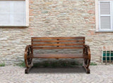 Rustic 2-Person Wooden Wagon Wheel Bench with Slatted Seat and Backrest, Brown 92221888