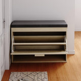 ZUN Rattan Shoe Rack, Hallway Shoe Bench, Shoe Cabinet with Flip-Drawer and Seat Cushion 10635846