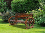 Rustic 2-Person Wooden Wagon Wheel Outdoor Bench, Solid Fir Wood, Dark Brown 83870482
