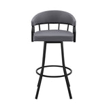 ZUN Palmdale 30" Swivel Slate Gray Faux Leather and Black Metal Bar Stool B2736P268591