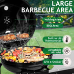 ZUN 110*45*110cm Portable Charcoal Grill with Wheels and Sidetable, Large BBQ Smoker with Adjustable 02203572