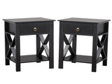 2PCS Side Intersection Style Bedside Table Coffee Table with Two-layer Drawer Black 31379383