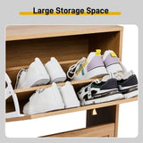 2-Tilt Shoe Cabinet with Arched Rattan Surface, MDF with Triamine, 54*24*98cm, Natural Wood Color 18952730