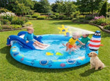 74 " Inflatable Marine Spray Pool with Shark Slide & Lighthouse Sprinkler, Kids Water Play Center 00427621