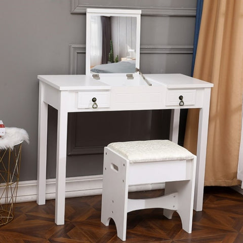 ZUN Flip Single Mirror Double Drawers Straight Feet Dresser White 53998961