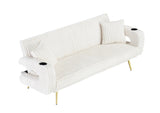 The straight-row white corduroy sofa with throw pillows, featuring a minimalist style, is suitable W1658P252026