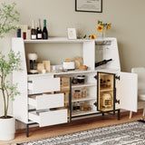 Modern sideboard with 3 drawers and glass door locker, side cabinet can store wine glasses W1320P195406