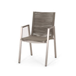 ZUN Outdoor Modern Aluminum Dining Chair with Rope Seat , Silver and Taupe 64679.00SIL