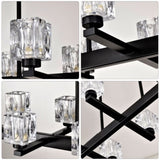 Chandelier for Dining Room, 10-Light Black Farmhouse Linear Pendant Light Fixture, Modern Crystal W1592P232178