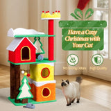 56in Christmas Themed Plush Cat Tree, Multi-level Cat Tower with Cat Condos, Top Crown Perch, Sisal 34481126