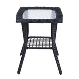 ZUN Outdoor Wicker Side Table, Rattan End Table with Glass Top, Patio Coffee Bistro Table for Indoor 93086851