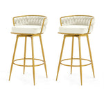 ZUN Swivel Counter Height Bar Stools Set of 2,31.5"Bar Height Stools with Hand-Woven Backrest & Gold N762P216979A