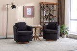 035-Boucle Fabric Swivel Accent Chair With Soild Wood Round Brown Base Leg,Black W527134465