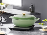 Cast iron 7.5QT cooking pot - Gradient green color - Includes two silicone gloves - Enamel pot 13858478