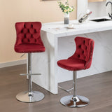 Swivel Velvet Barstools Adjusatble Seat Height from 25-33 Inch, Chrome base Bar Stools with Backs W1143124782