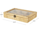 Handmade Wrapped 6 Slot Brown Rattan Decorative Jewelry Box with Tempered Glass Top 36357258