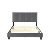 1pc Full Platform Bed Dark Gray Velvet Upholstered Adjustable Height Headboard Button Tufted Solid B011P203578