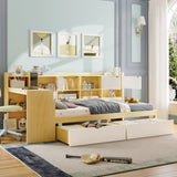 Wooden L-Shape Daybed with Seven Storage Cabinets and Two Storage Drawers, Multi-functional Bed with 67327891