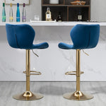 ZUN Dark Blue Velvet Adjustable Swivel Bar Stools Set Of 2 Modern Counter Height Barstools With Golden W1516P183240