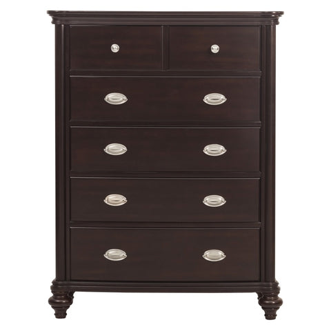 ZUN Dark Cherry Finish Classic Design Chest of 5x Drawers Wooden Bedroom Furniture 1pc B011P234277