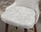 ZUN Nevis Mid-century Modern Faux Leather Tufted Nailhead Trim Counter Stool Set of 2, Off-White T2574P165099